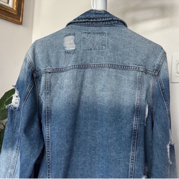 American Bazi Plus Oversized Denim/Jean Jacket Sz 2X Distressed destroyed Blue - Picture 9 of 10